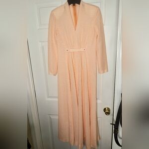 Vintage 60s era Peach Maxi Dress, Wedding Wear Empire Waist